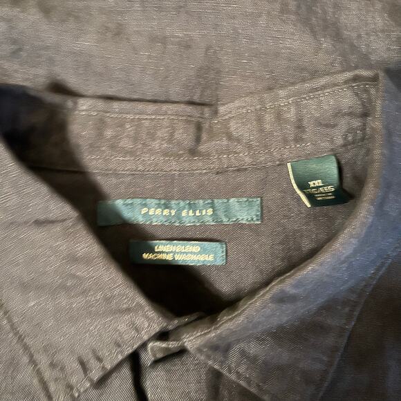 Perry Ellis Men's Untucked Roll Sleeve Linen Shirt in Navy Size XXL - Picture 6 of 6